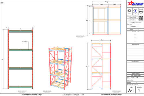  Used 2 Deep x 4 High Push Back Racking Systems Dimension View